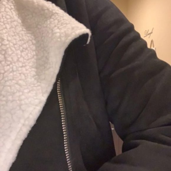 PLUS & REG BLACK white shearling teddy lined Moto - Picture 10 of 12